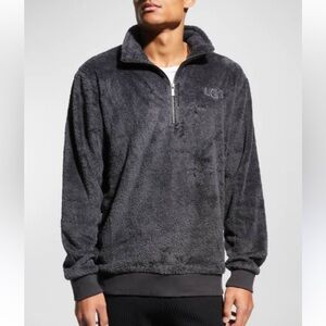 Ugg Men's Zeke charcoal gray Sherpa Fleece Quarter-Zip Pullover Sweatshirt Large